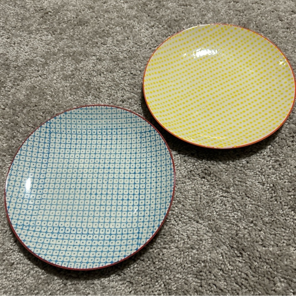 Bloomingville Plates 8’ Carla & Susie Print Appetizer Desserts Blue & Yellow (2)